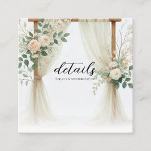Bloemen Houten Boog Greenery Rozen Trouwdetails Vierkante Visitekaartje