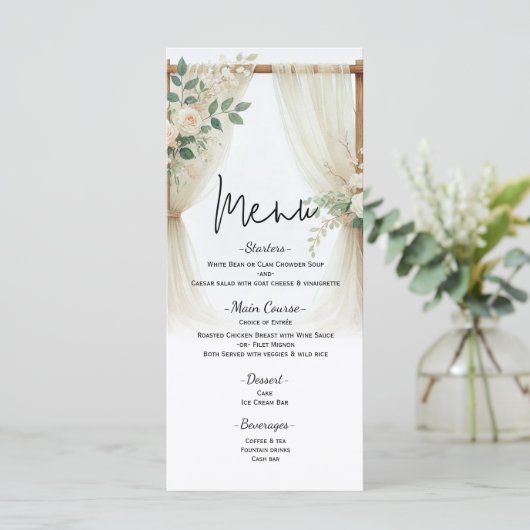 Bloemen Houten Boog Greenery Rozen Trouwmenu Menu (Staand voorkant)