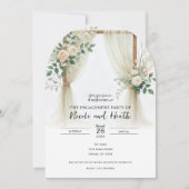 Bloemen Houten Boog Greenery Rozen Verloving Kaart (Voorkant)