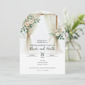 Bloemen Houten Boog Greenery Rozen Verloving Kaart (Staand voorkant)