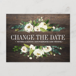 Bloemen houten BRUILOFT WIJZIG DE DATUM UITSTEL Aankondigingskaart
