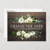 Bloemen houten BRUILOFT WIJZIG DE DATUM UITSTEL Aankondigingskaart (Voorkant / Achterkant)