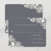  Bloemen Houtskool Grijs Huwelijk RSVP Kaartje (Voorkant / Achterkant)