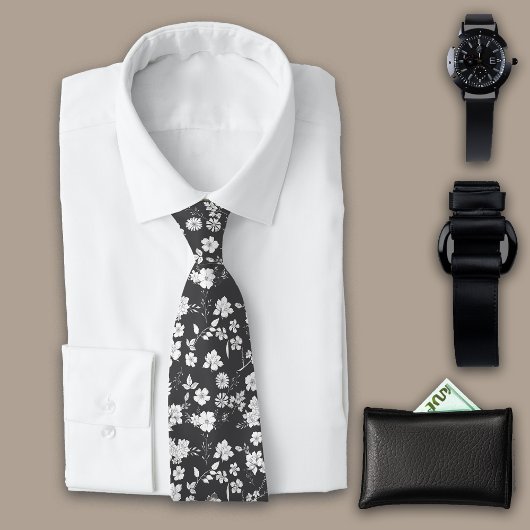 Bloemen Houtskool Personaliseer Initiaal Stropdas