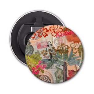 bloemen Hula Colorful Hawaiian Tropical Button Flesopener