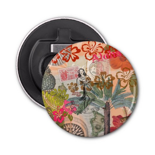 bloemen Hula Colorful Hawaiian Tropical Button Flesopener (Voorkant)
