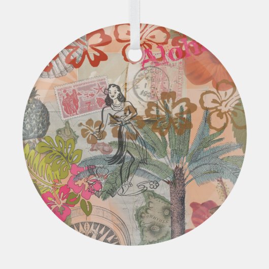  bloemen Hula Colorful Hawaiian Tropical Glas Ornament (Voorkant)