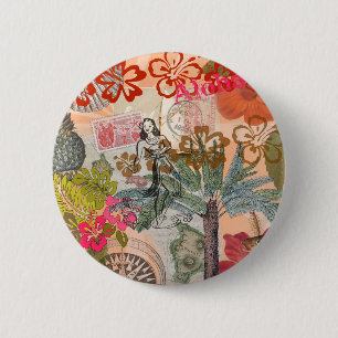 bloemen Hula Colorful Hawaiian Tropical Ronde Button 5,7 Cm