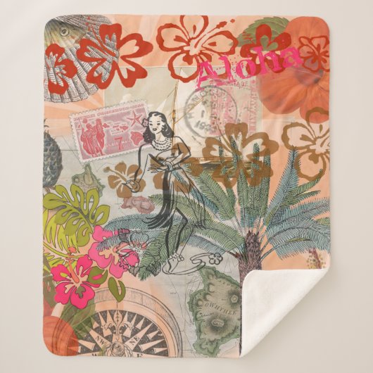 bloemen Hula Colorful Hawaiian Tropical Sherpa Deken (Voorkant)