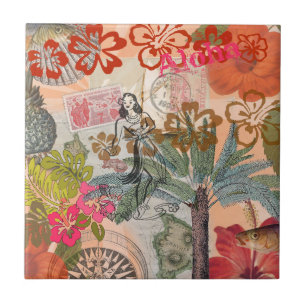 bloemen Hula Colorful Hawaiian Tropical Tegeltje
