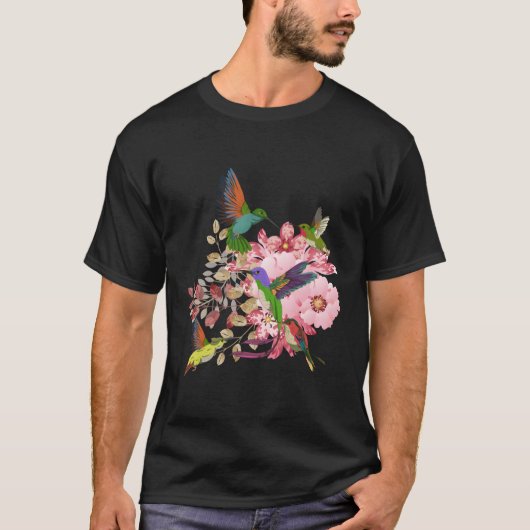 Bloemen Hummingbird Bloemen Vogel Dier Hummingbird T-shirt (Voorkant)