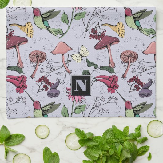 Bloemen Hummingbird Garden Lavendel Paarse Theedoek (Gevouwen)