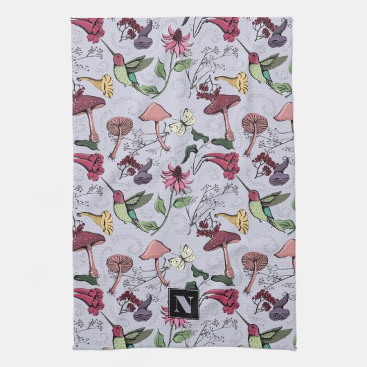 Bloemen Hummingbird Garden Lavendel Paarse Theedoek (Verticaal)