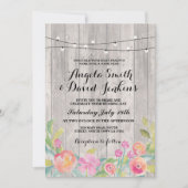 Bloemen Huwelijksuitnodiging Hout Rustieke String  Kaart (Voorkant)