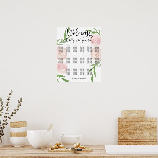 Bloemen Huwelijkszitplaatskaartposter Roze 40x50cm Poster (Keuken)