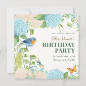 Bloemen Hydrangea Bird Butterfly verjaardag Kaart (Voorkant)