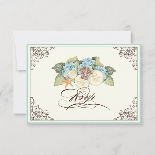 Bloemen Hydrangea Bloem Seashell Swirls Beach RSVP Kaartje (Achterkant)