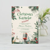 Bloemen I Microfoon Kerst Karaoke Party Kaart (Staand voorkant)