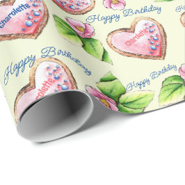 Bloemen & Iced Cookies Naam toevoegen Verjaardags  Cadeaupapier