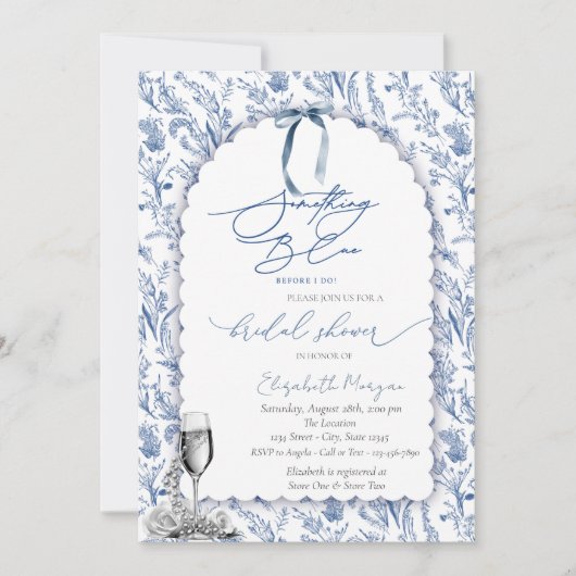 Bloemen Iets Blauw Boog Glas Parels Kaart (Voorkant)