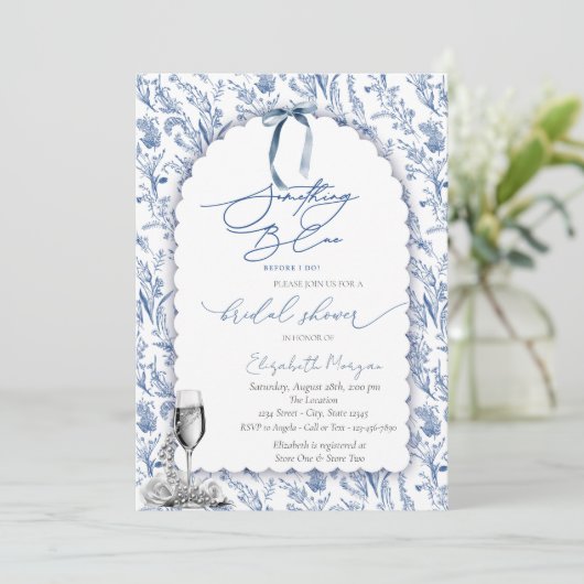 Bloemen Iets Blauw Boog Glas Parels Kaart (Staand voorkant)