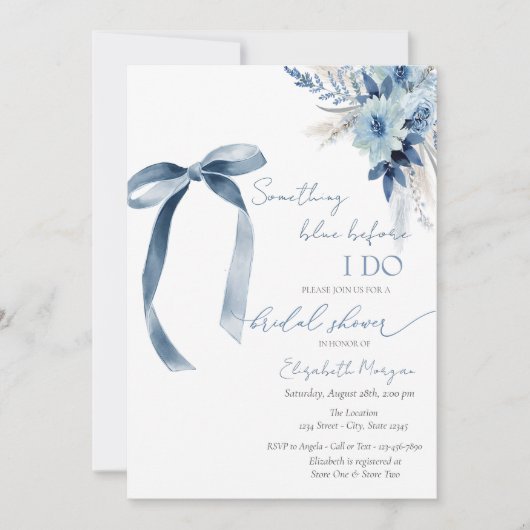 Bloemen Iets Blauw Bow Glitter Druppelt Kaart (Voorkant)