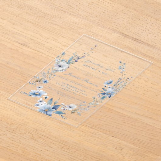 Bloemen Iets blauw voordat ik Vrijgezellenfeest do Acryl Uitnodigingen (Laagn)