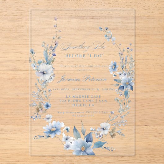 Bloemen Iets blauw voordat ik Vrijgezellenfeest do Acryl Uitnodigingen (Voorkant)