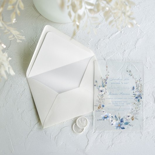 Bloemen Iets blauw voordat ik Vrijgezellenfeest do Acryl Uitnodigingen