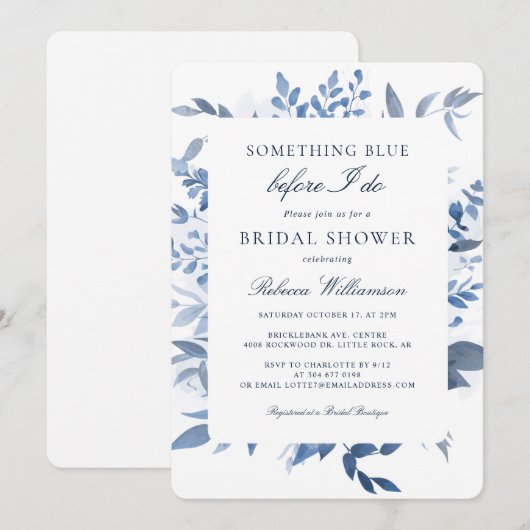 Bloemen Iets Blauw Waterverf Vrijgezellenfeest Kaart (Voorkant / Achterkant)