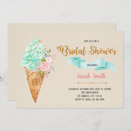 Bloemen ijs bruids douche uitnodiging (Voorkant / Achterkant)