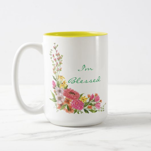 Bloemen "Ik ben gezegend" koffie mok (Links)