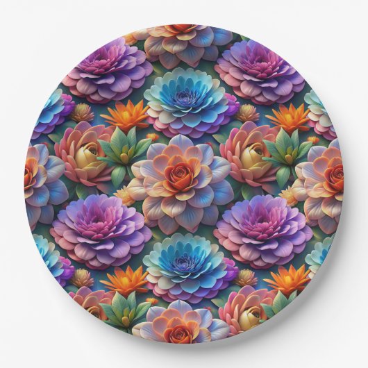 Bloemen in 3D Papieren Bordje (Voorkant)