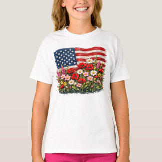 Bloemen in Amerikaanse vlag T-shirt