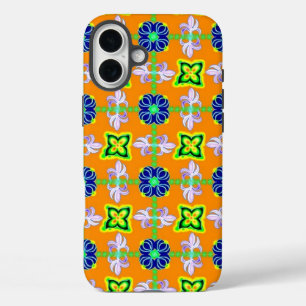 Bloemen in Artdeco Retro Stijl groen blauw geel iPhone 16 Plus Hoesje