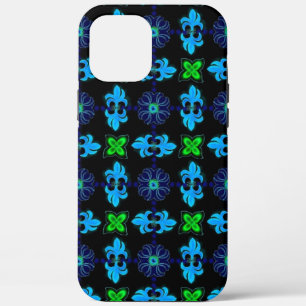 Bloemen in Artdeco Retro Stijl groen blauw geel Case-Mate iPhone Case