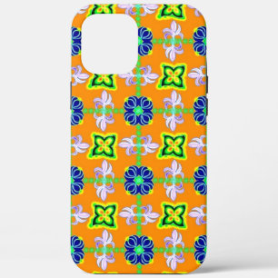 Bloemen in Artdeco Retro Stijl groen blauw geel iPhone 12 Pro Max Hoesje