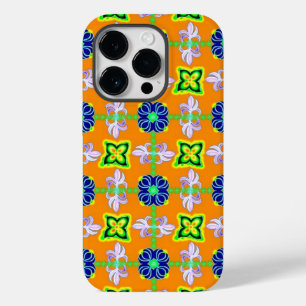 Bloemen in Artdeco Retro Stijl groen blauw geel Case-Mate iPhone 14 Pro Hoesje