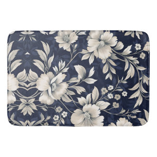 Bloemen in blauw badmat
