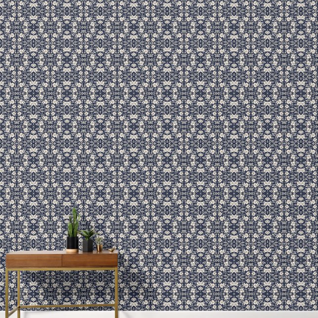 Bloemen in blauw behang (Hal)
