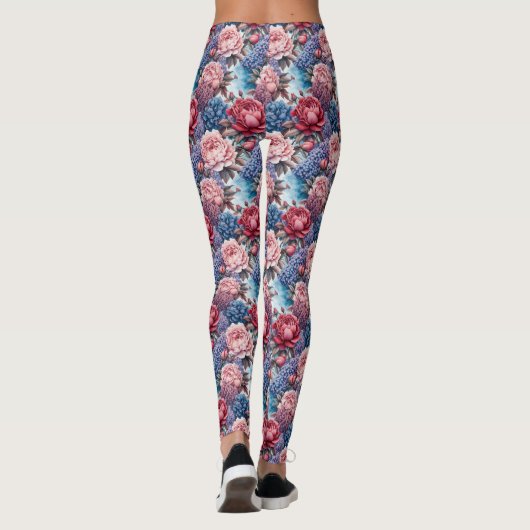 Bloemen in blauw en roze leggings (Achterkant)