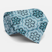 Bloemen in blauw en turquoise Elegant patroon Bloe Stropdas (Opgerold)