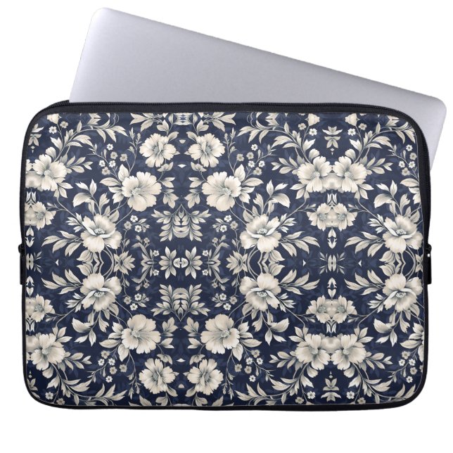 Bloemen in blauw laptop sleeve (Voorkant)