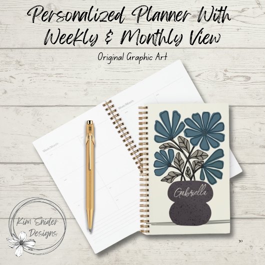 bloemen in blauw planner