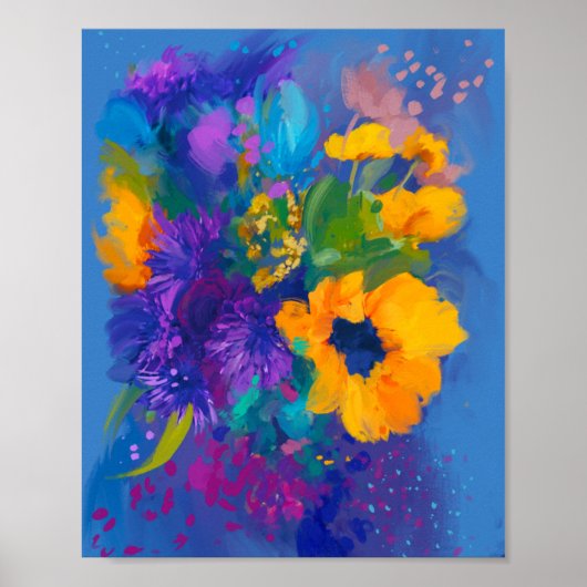 bloemen in blauw seizoen poster (Voorkant)