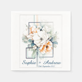 Bloemen in blauwe kubusframe: trouwservetten servet