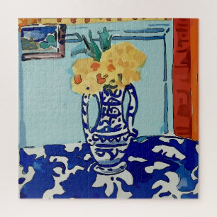 Bloemen in blauwe vaas legpuzzel