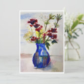 Bloemen in blauwe Vase Waterverf afdrukken Bedankkaart (Staand voorkant)