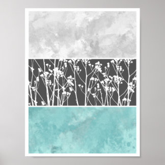 Bloemen in blauwgroen en grijs poster