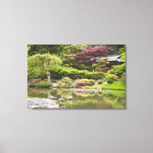 Bloemen in bloei bij de Japanse tuin, Canvas Afdruk